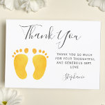 Baby Feet Yellow Baby Shower  Thank You Card<br><div class="desc">This Baby Shower Thank You Card is decorated with modern typography and cute yellow watercolor baby's feet. Easily customisable. To customise further use the Design Tool to edit the font, font size, or colour. Because we create our artwork you won't find this exact image from other designers. Original Watercolor ©...</div>