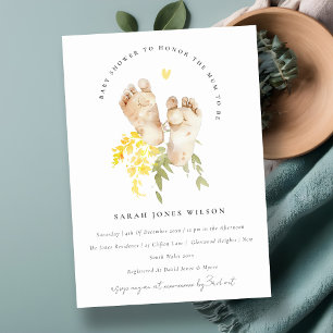  Baby Feet Yellow Flora Gender Neutral Baby Shower Invitation