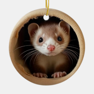Baby Ferret Face - Cute Ferrets Ornament