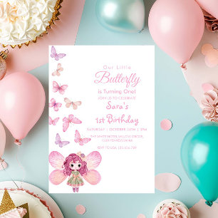 baby First 1st Birthday LItlle Butterfly Party Invitation