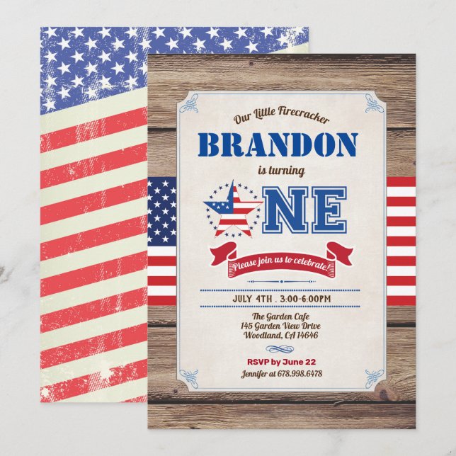 baby first birthday July 4th Independence Day Invitation (Front/Back)