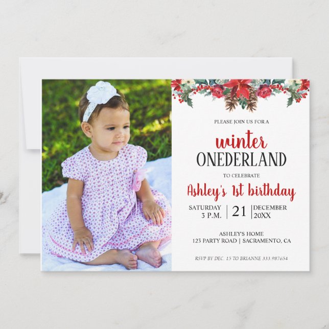Baby first birthday ONEderland winter invitation (Front)