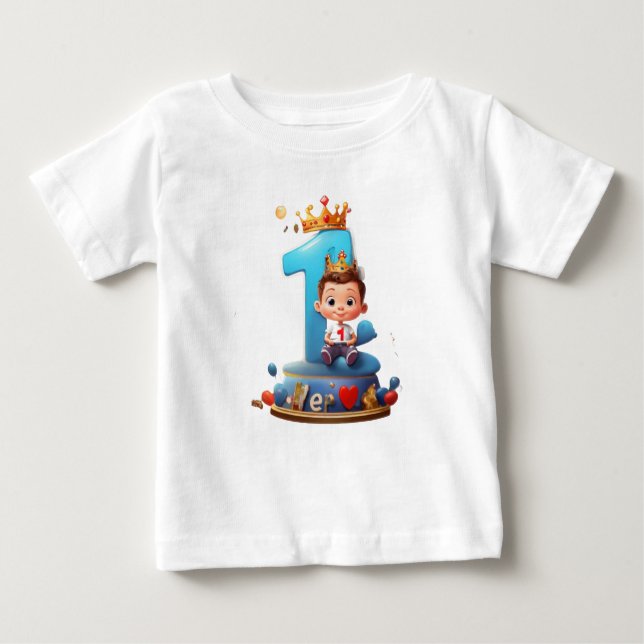 Baby First Birthday with Candle Baby T-Shirt (Front)