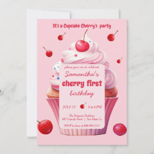 Baby First Cherry & Cupcake Birthday Party  Invitation
