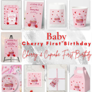Baby First Cherry & Cupcake Birthday Party  Invitation