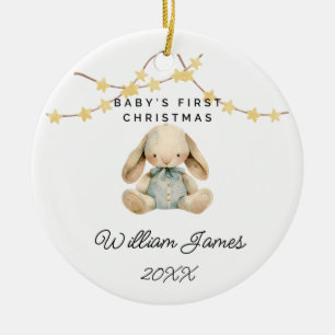 Baby First Christmas Animal Cute Baby Boy Rabbit Ceramic Ornament
