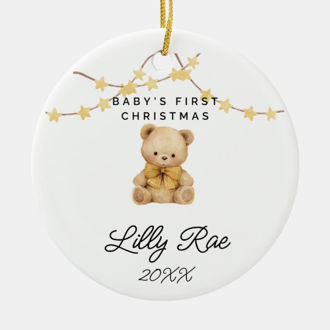 Baby First Christmas Animal Cute Teddy Bear Unisex Ceramic Ornament (Front)