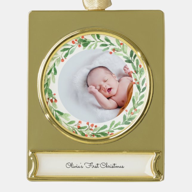 Baby First Christmas Banner Ornament (Front)