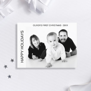 Baby First Christmas Black and White Photo Holiday Postcard