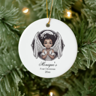 Baby First Christmas Black Angel Ceramic Ornament