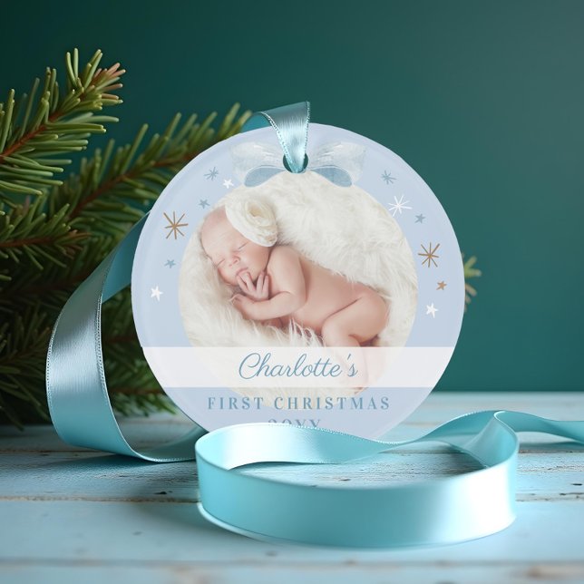 Baby First Christmas Blue Bow & Stars Ornament (Baby First Christmas Blue Bow & Stars Ornament)
