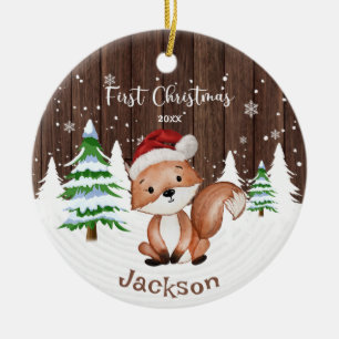 Baby First Christmas Boy's Fox Personalised Ceramic Ornament