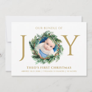 Baby First Christmas Bundle Of Joy Floral Gold Holiday Card