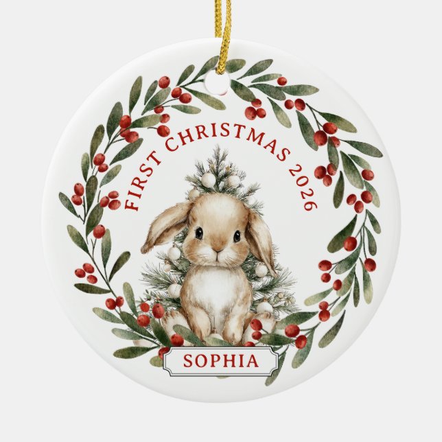 Baby First Christmas Ceramic Circle Ornament (Front)