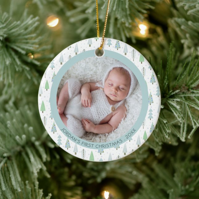 Baby First Christmas Christmas Trees Personalised Ceramic Ornament (Tree)