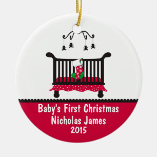 Baby First Christmas - Crib and Christmas Stocking Ceramic Tree Decoration