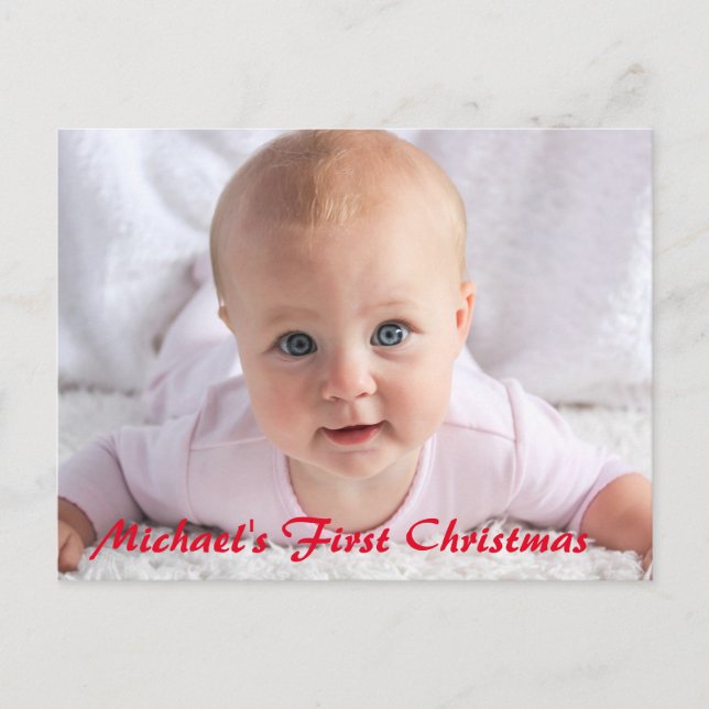 Baby First Christmas Custom Message Holiday Postcard (Front)
