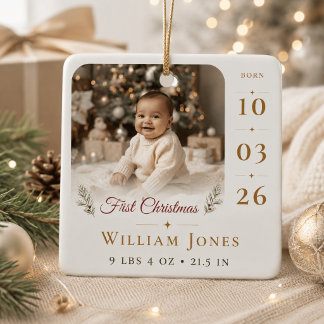 Baby First Christmas Custom Photo Birth Ornament