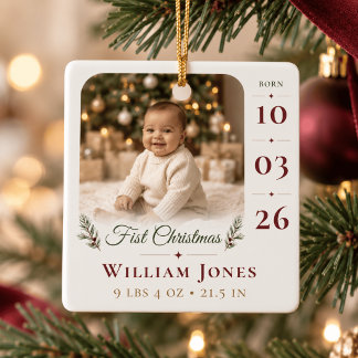 Baby First Christmas Custom Photo Birth Ornament