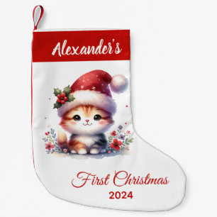 Baby first Christmas cute Cat personalised Small Christmas Stocking