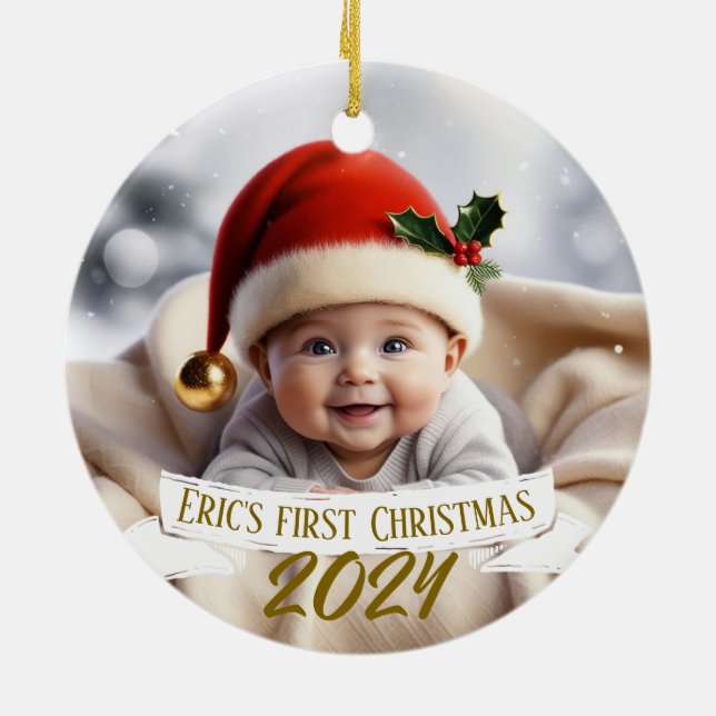 Baby First Christmas Cute Fox  Ceramic Ornament (Back)