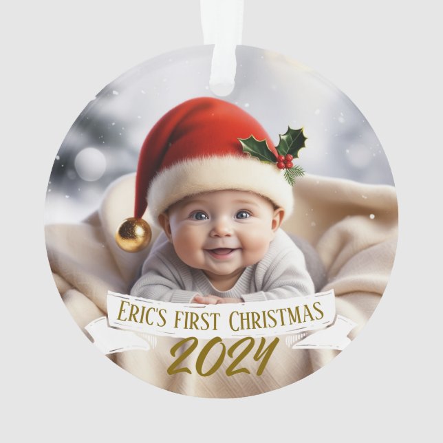 Baby First Christmas Cute Fox  Ornament (Back)