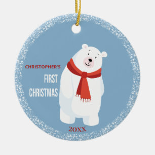 Baby First Christmas Cute Polar Bear Ceramic Ornament