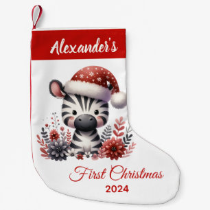 Baby first Christmas cute zebra personalised Small Christmas Stocking