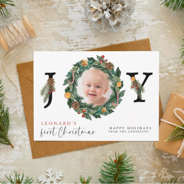 Baby First Christmas Elegant & Botanical  Holiday Postcard (Creator Uploaded)