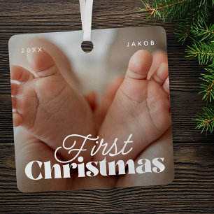 Baby First Christmas Elegant Modern Custom Photo Metal Tree Decoration