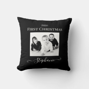 Baby First Christmas Elegant Modern Keepsake Photo Cushion
