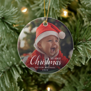 Baby First Christmas Elegant Modern Photo Keepsake Ceramic Ornament