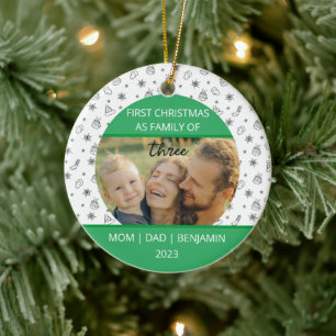 Baby First Christmas Family Of Three Custom Ceramic Ornament