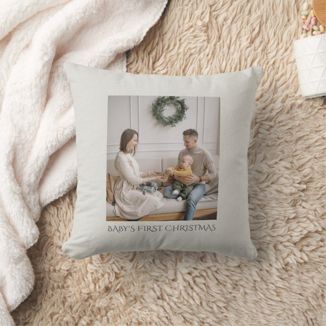 Baby First Christmas Family Photo Faux Linen Cushion (Blanket)