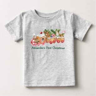 Baby First Christmas Gingerbread Train Candy Grey T-Shirt