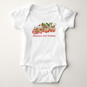 Baby First Christmas Gingerbread Train Red Candy Bodysuit
