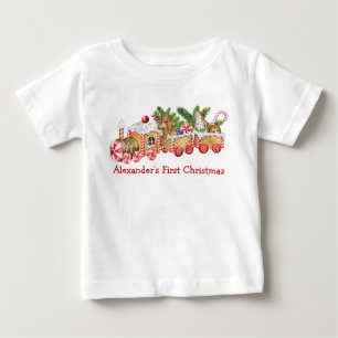 Baby First Christmas Gingerbread Train Red Candy T-Shirt