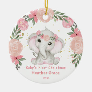 Baby First Christmas Girls Elephant Personalised Ceramic Ornament