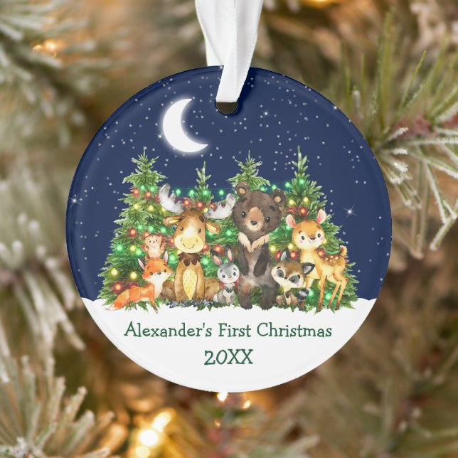 Baby First Christmas Lights Sky Forest Animals Ornament (Tree)