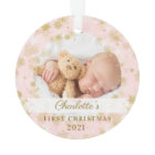 Baby First Christmas Magical Gold Snowflakes Photo