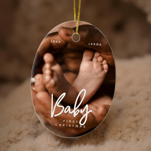 Baby First Christmas Modern Elegant Chic Photo Ceramic Ornament