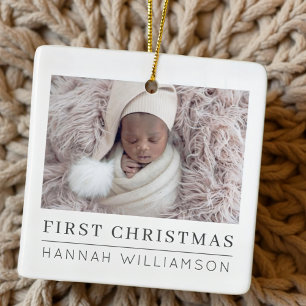 Baby First Christmas Modern Minimalist Photo Ceramic Ornament