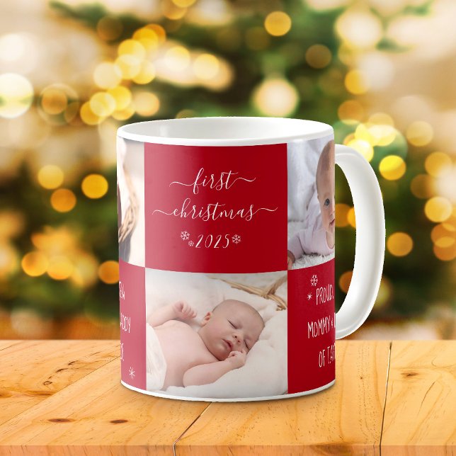 Baby First Christmas New Mom Dad 4 Photo Custom Coffee Mug (Creator Uploaded)