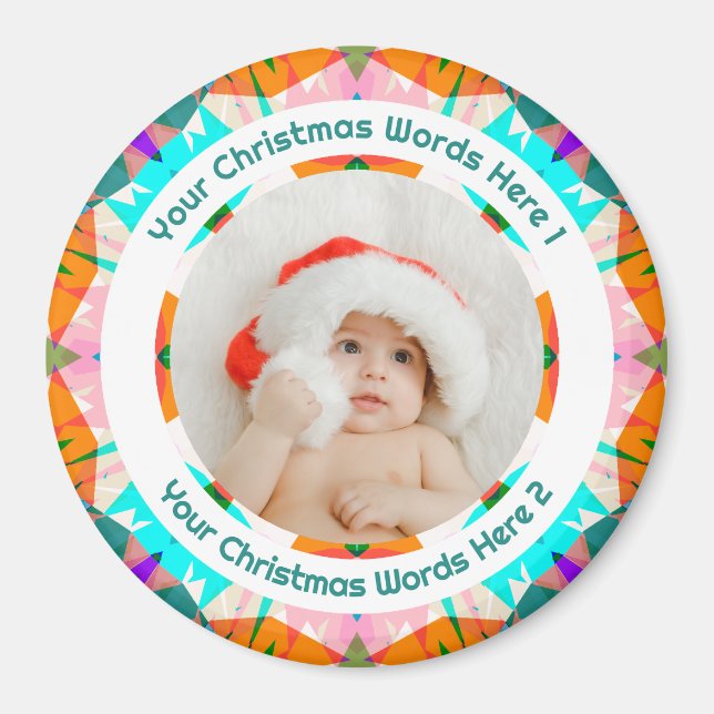 Baby First Christmas Orange Teal Family Photo Gift Magnet (Front)