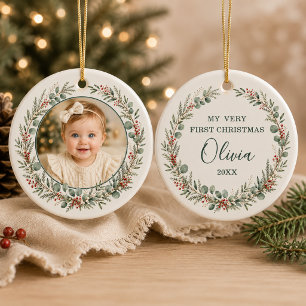 Baby First Christmas Personalised Photo Ceramic Ornament