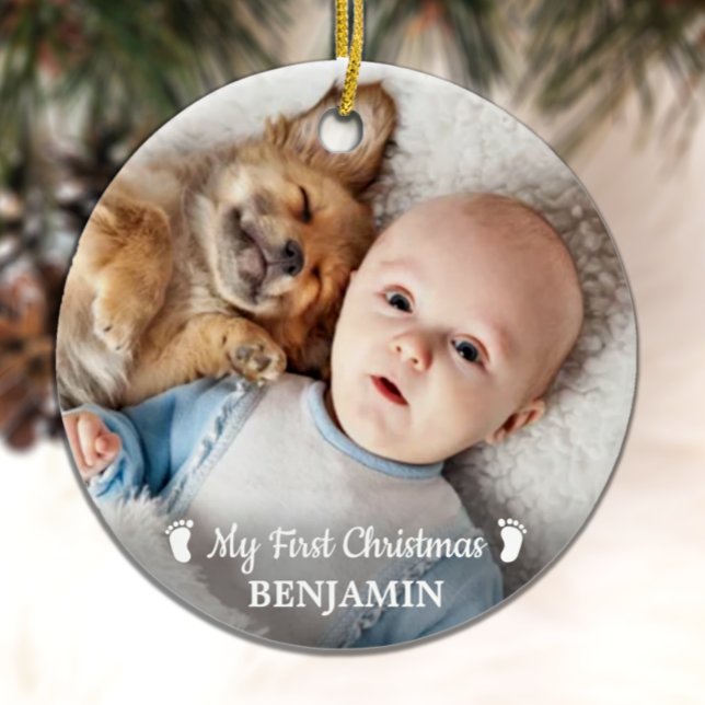 Baby First Christmas Personalised Simple Photo  Ceramic Ornament (Creator Uploaded)