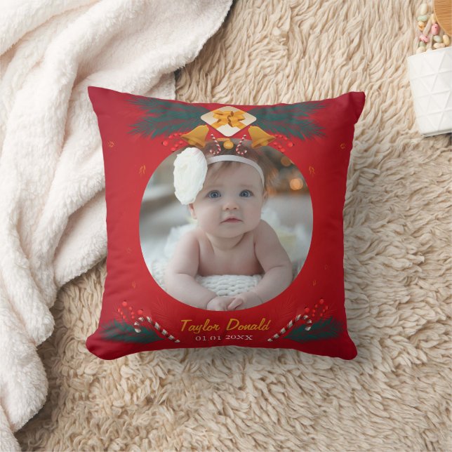 Baby First Christmas Photo and Name Cushion (Blanket)