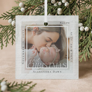 Baby First Christmas Photo Birth Stats Keepsake Glass Tree Decoration