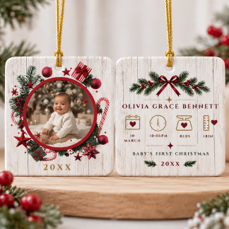 Baby First Christmas Photo Birth Stats Ornament