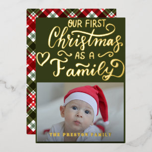 Baby First Christmas Photo Calligraphy Luxury Real Foil Holiday Card